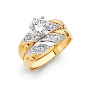 Solid 14k Yellow Real Gold CZ Wedding band